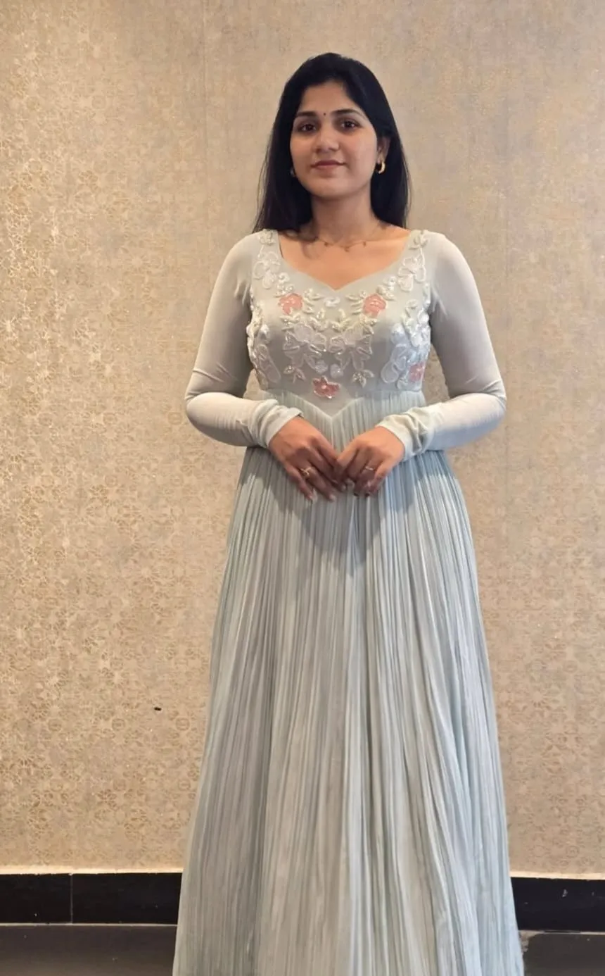 Latest Designer Maggam Work Long Frock Mint Blue Wedding Outfit Custom Sizes Available