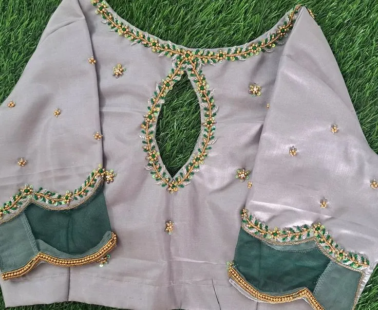 Latest Grey Maggam Cutwork Blouse Design Premium Look at Affordable Price