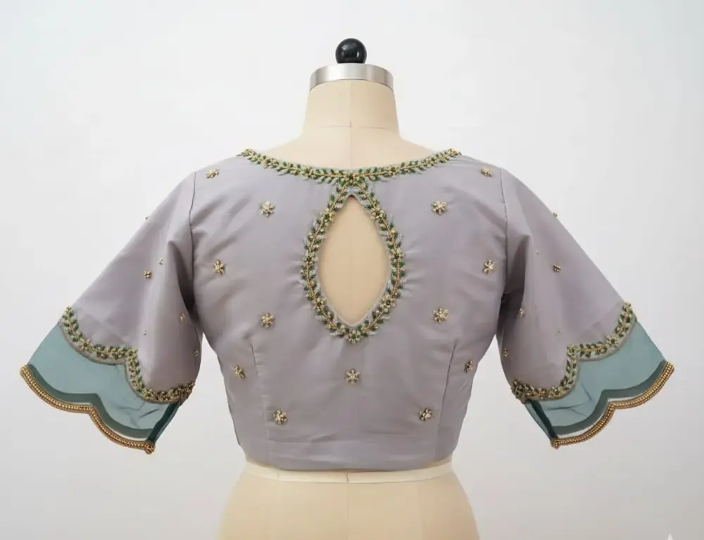 Latest Grey Maggam Cutwork Blouse Design Premium Look at Affordable Price