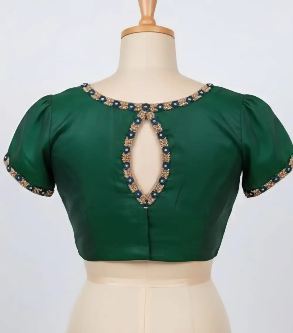 Luxury Bottle Green Maggam Work Blouse Short Sleeves Custom Sizes at Best Price