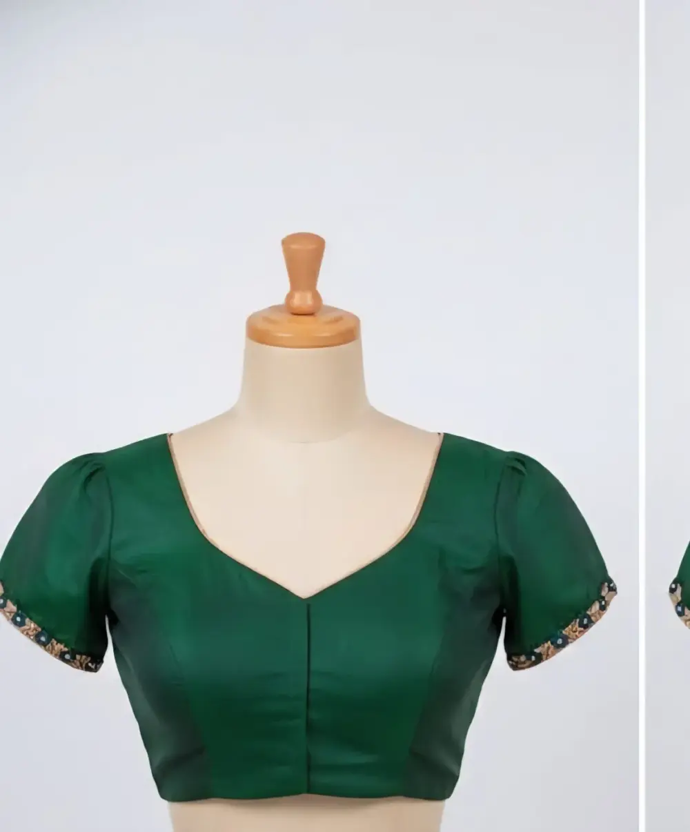 Luxury Bottle Green Maggam Work Blouse Short Sleeves Custom Sizes at Best Price