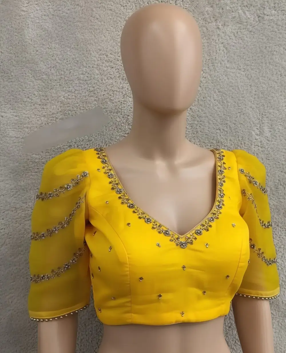 Luxury Lemon Yellow Raw Silk Maggam Blouse Custom Sizes Best Price Guaranteed