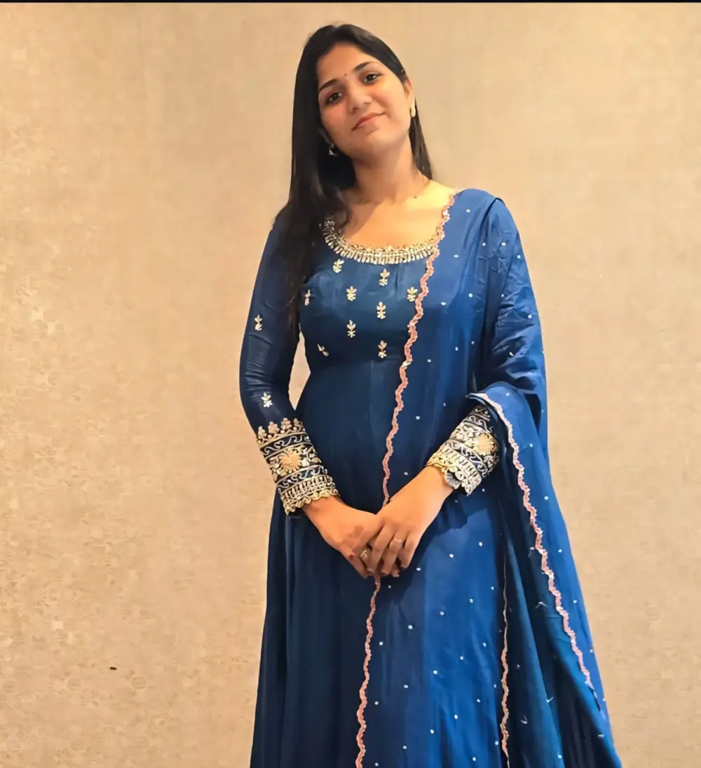 Luxury Peacock Blue Wedding Maggam Work Long Frock with Dupatta Custom Sizes Best Price Offer