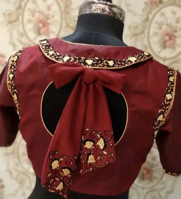 Maroon Collar Neck Handcrafted Maggam Work Blouse Designer Look at Best Price