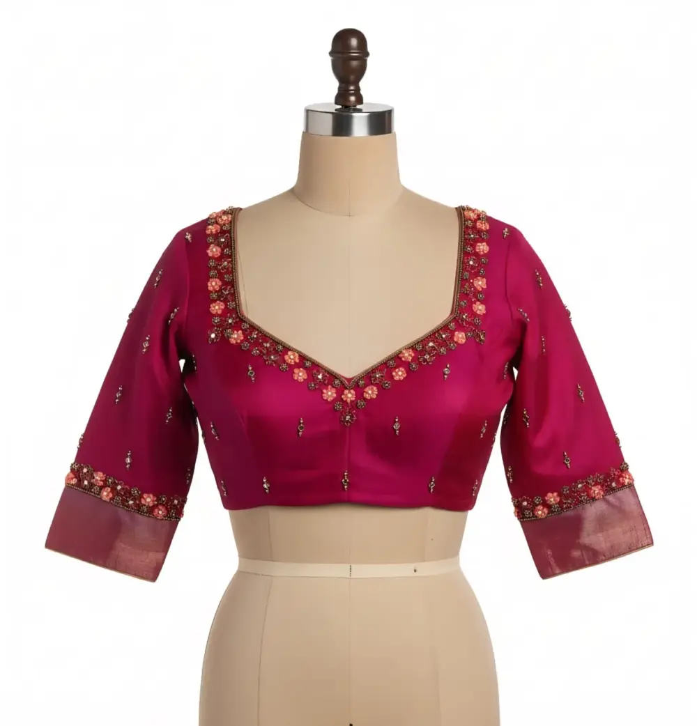 Modern Elegance Pink Thread Work Maggam Blouse Custom Fit & Pocket-Friendly Price