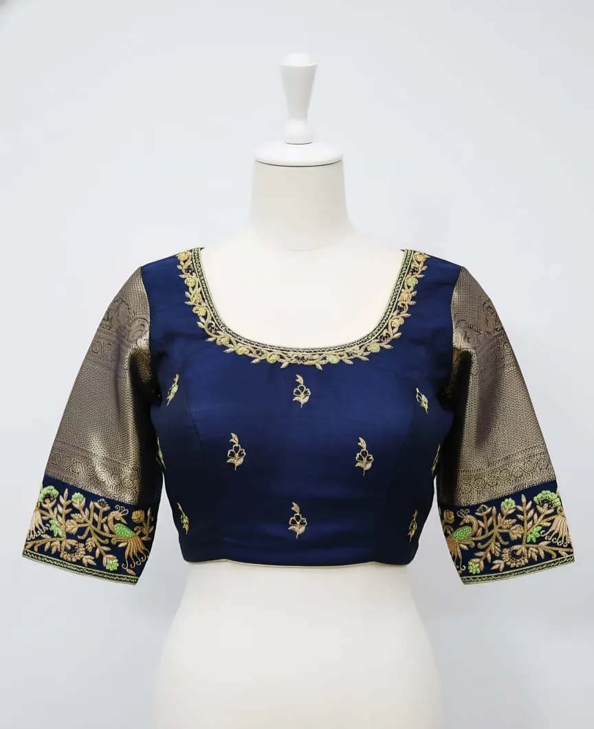 Navy Blue Designer Maggam Work Blouse Tailor-Fit Elegant Yet Budget-Friendly