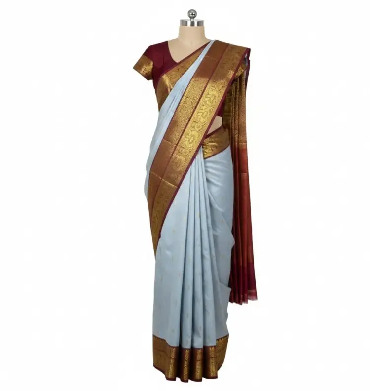 Opulent Light Blue Kanchipuram Handloom Saree | Pure Silk 2G++ Zari Craftsmanship Certified Silk Mark Value Deal