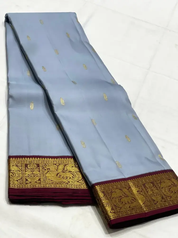 Opulent Light Blue Kanchipuram Handloom Saree | Pure Silk 2G++ Zari Craftsmanship Certified Silk Mark Value Deal