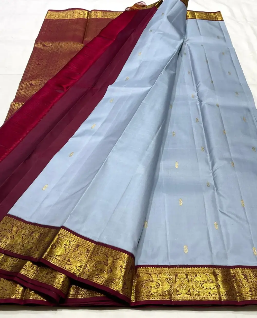 Opulent Light Blue Kanchipuram Handloom Saree | Pure Silk 2G++ Zari Craftsmanship Certified Silk Mark Value Deal