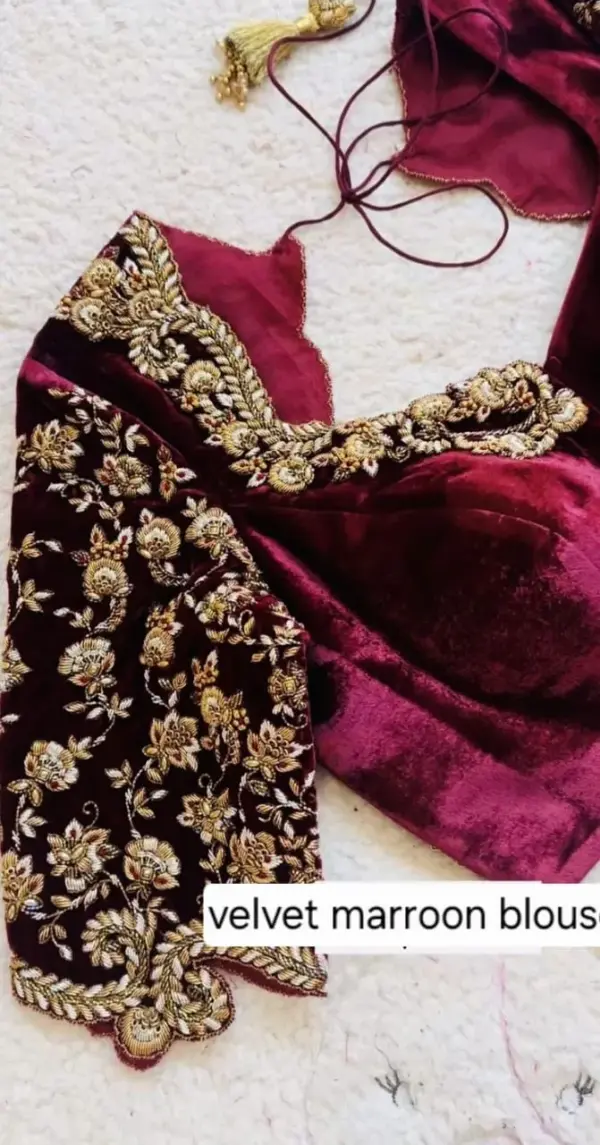 Opulent Maroon Velvet Bridal Blouse Traditional Maggam Craft Best Price & Fast Dispatch
