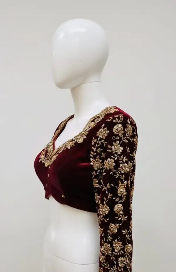 Opulent Maroon Velvet Bridal Blouse Traditional Maggam Craft Best Price & Fast Dispatch