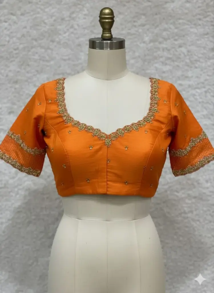 Orange Zardosi Designer Blouse Sophisticated Elegance with Perfect Fit Options