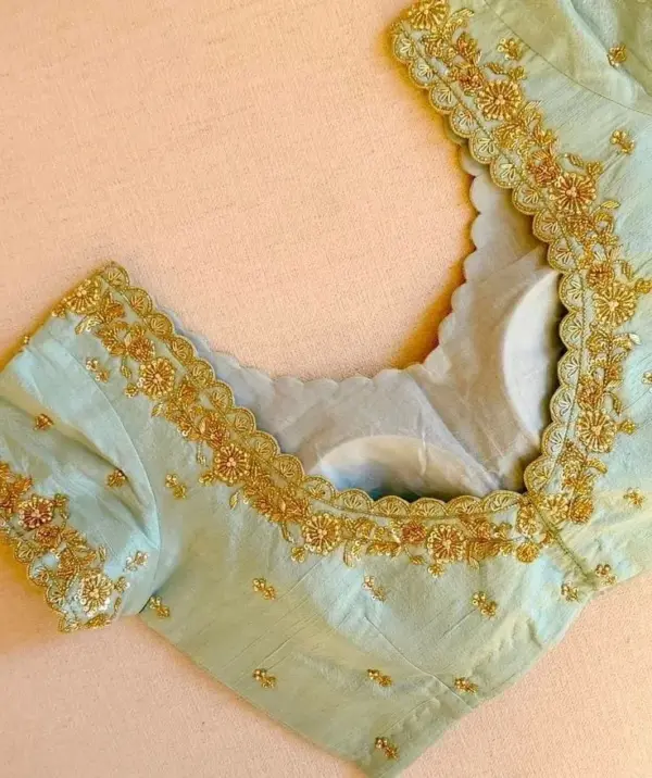 Pastel Blue Cutwork Designer Blouse Budget Maggam Elegance for Every Occasion