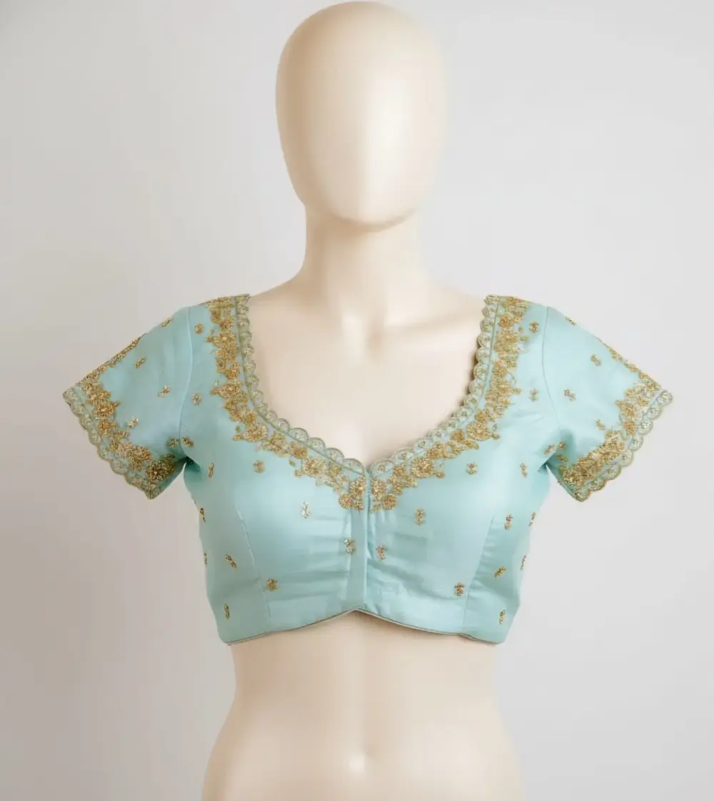Pastel Blue Cutwork Designer Blouse Budget Maggam Elegance for Every Occasion