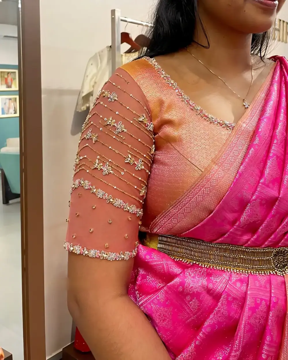 Peach Net Wedding Maggam Work Blouse Premium Bridal Design at Best Price Custom Sizes Available
