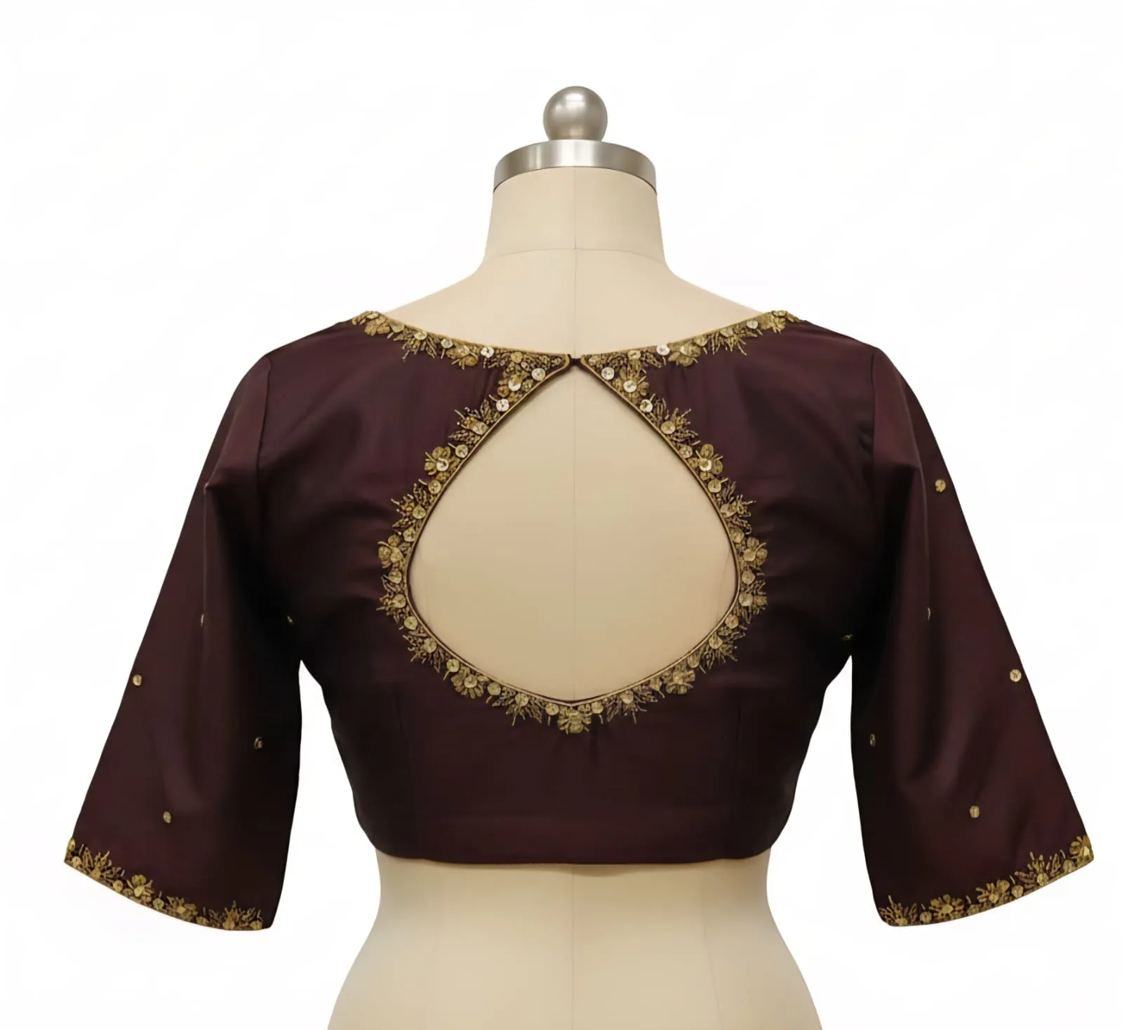 Premium Coffee Brown Maggam Aari Bridal Blouse  Boat Neck Custom Sizes Available