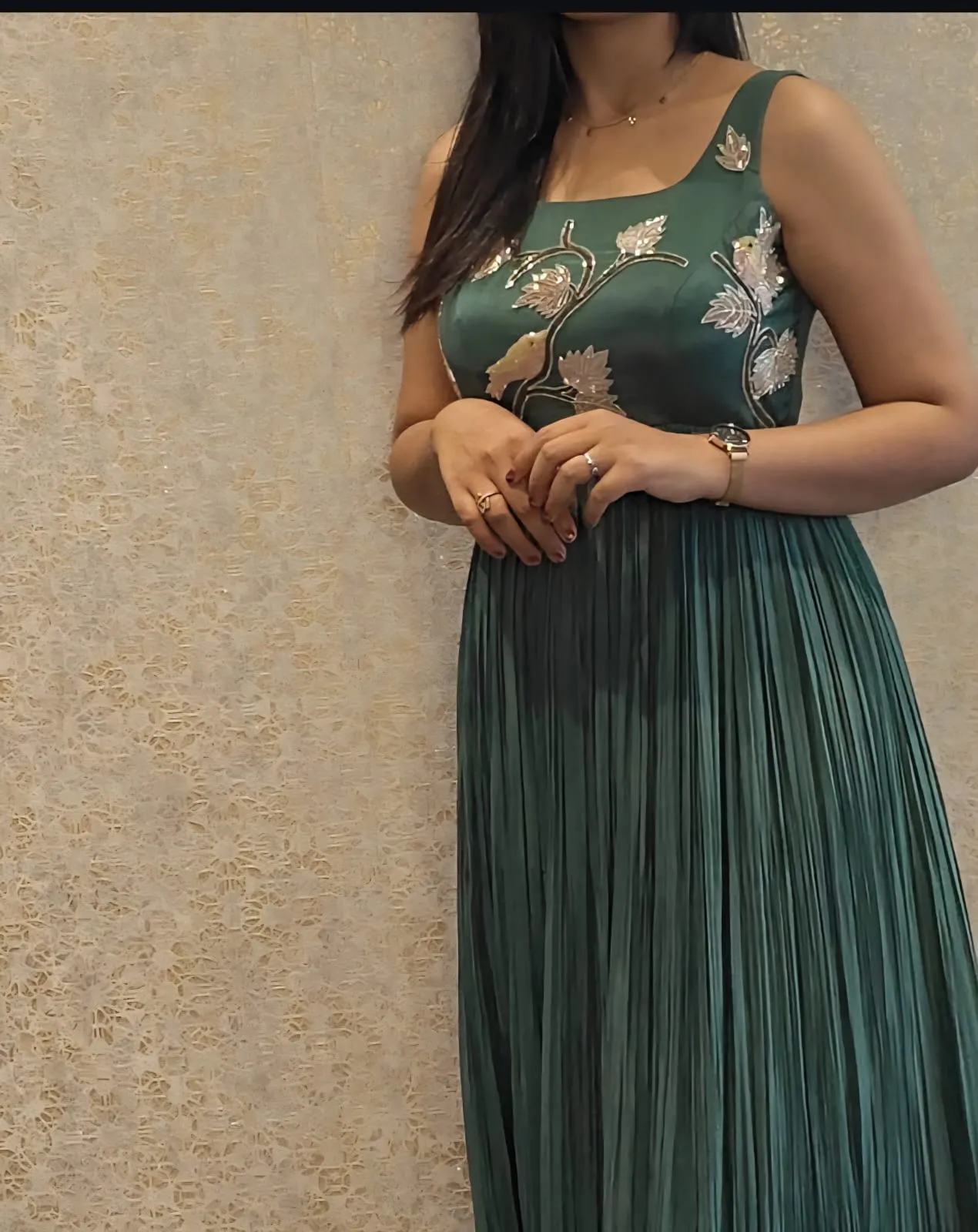 Premium Green Wedding Long Frock Sleeveless Maggam Work Custom Tailored | Best offer