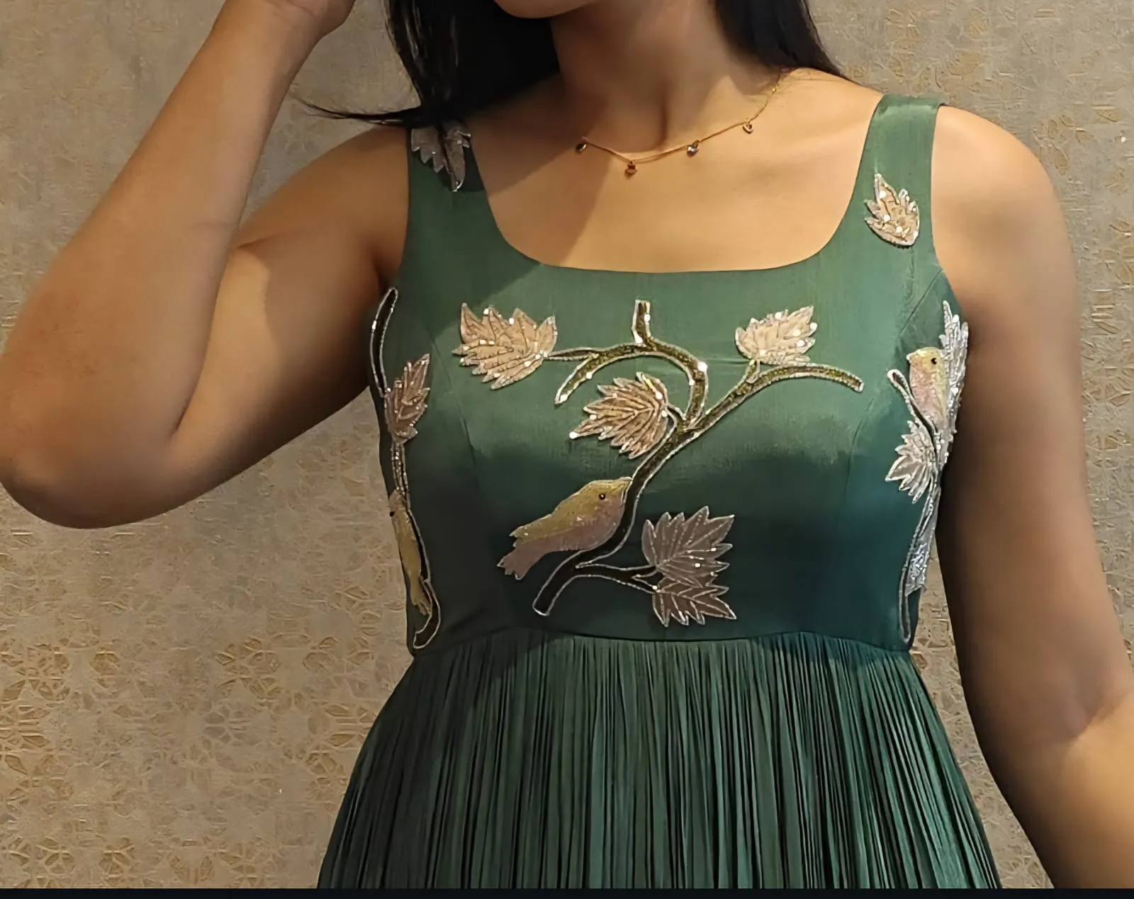 Premium Green Wedding Long Frock Sleeveless Maggam Work Custom Tailored | Best offer