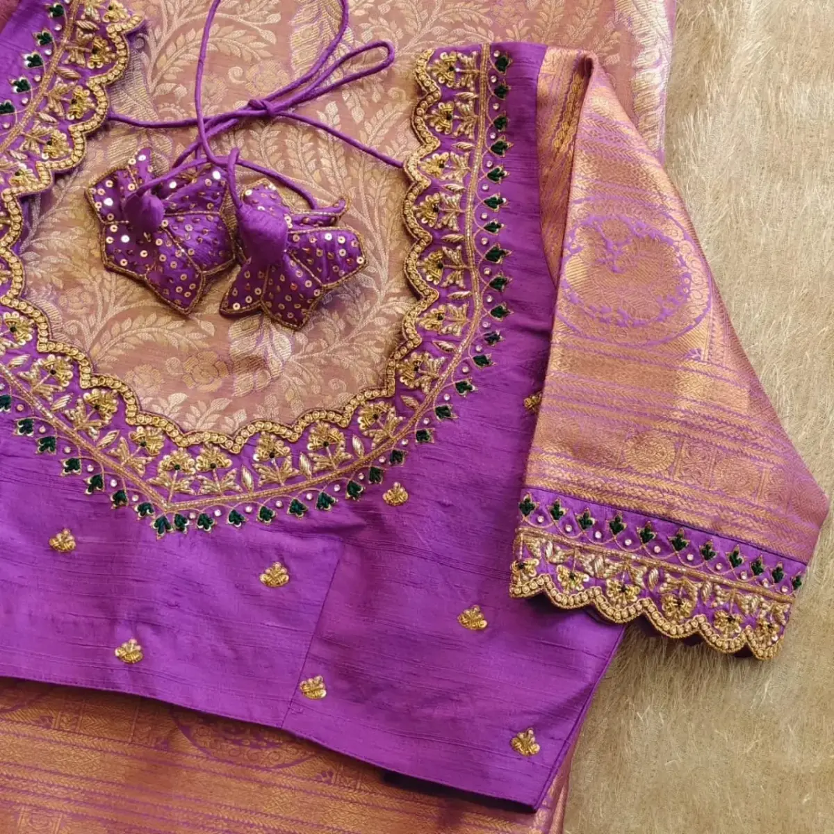 Premium Lavender Maggam Work Blouse Intricate Cutwork Design Under Budget