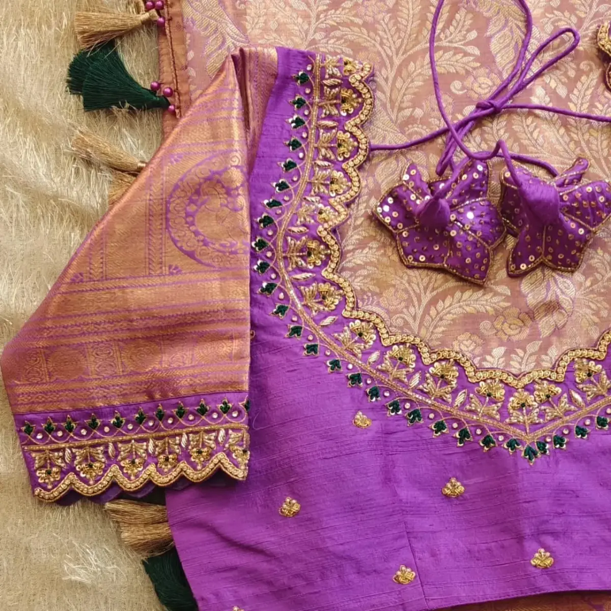 Premium Lavender Maggam Work Blouse Intricate Cutwork Design Under Budget
