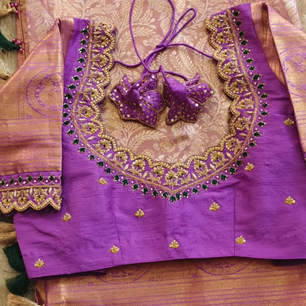 Premium Lavender Maggam Work Blouse Intricate Cutwork Design Under Budget