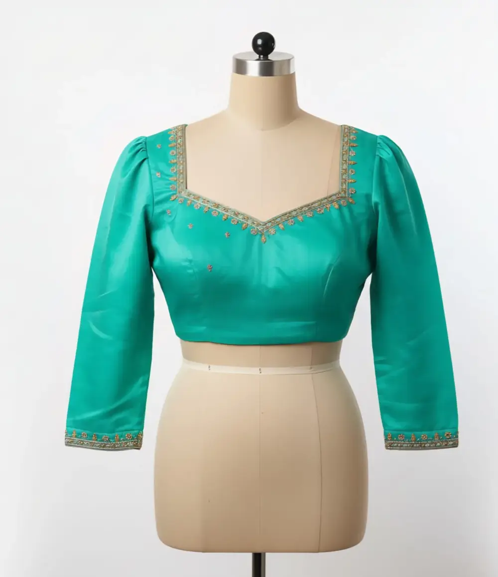 Premium Rama Green Designer Maggam Work Blouse Custom Sizes at Best Price