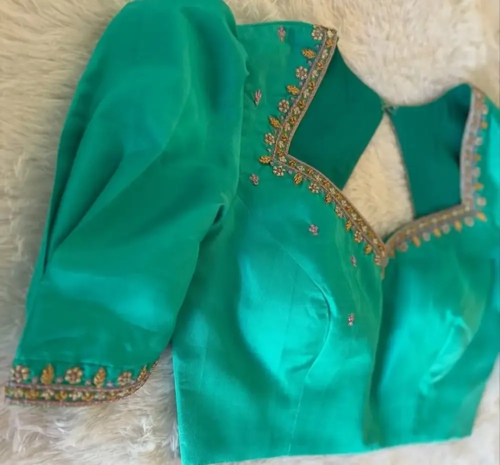 Premium Rama Green Designer Maggam Work Blouse Custom Sizes at Best Price
