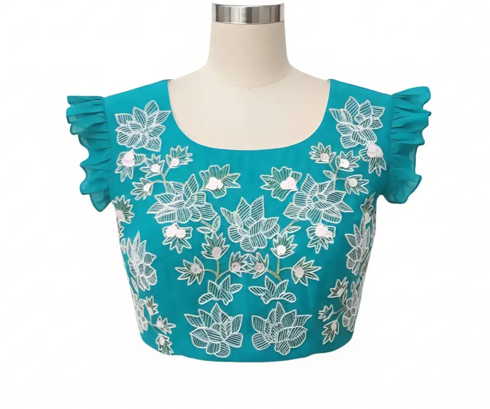 Premium Sky Blue Aari Maggam Work Blouse Custom Sizes Available Affordable Luxury