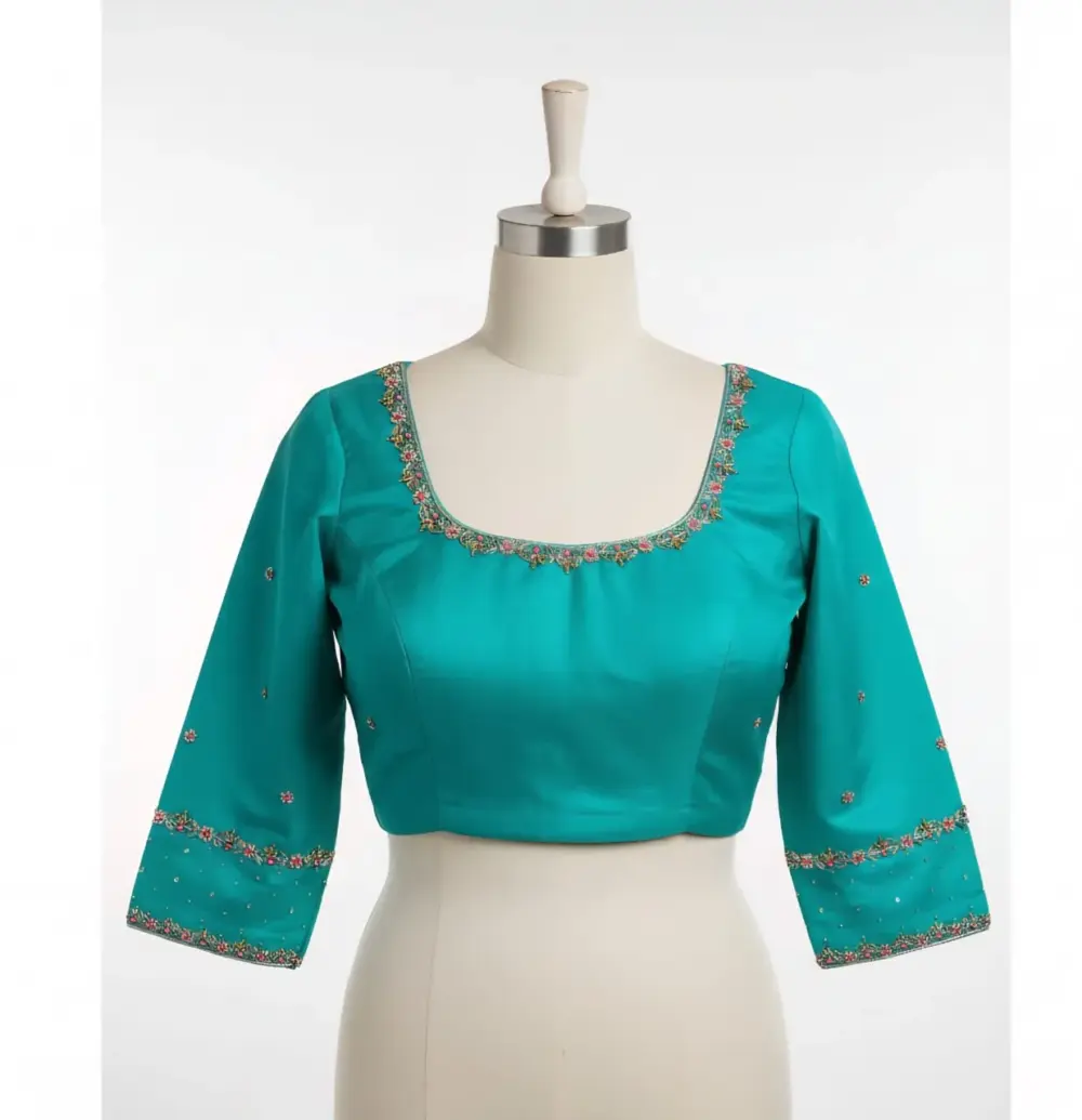 Premium Sky Blue Maggam Work Blouse at Affordable Price Tailored Fit Available