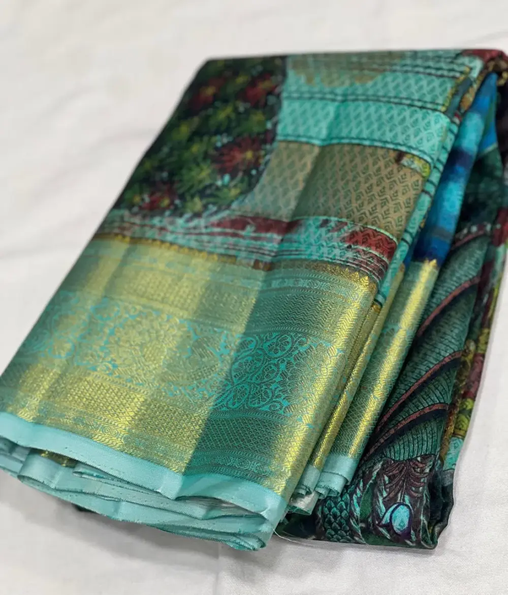 Pure Gold Zari Kanchipuram Handloom Saree | Laser Kalamkari on Pure Silk with Authentic Oil Colours