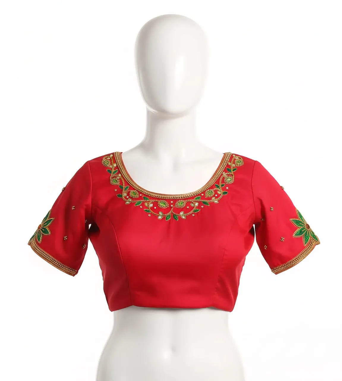 Red High-Neck Maggam Blouse Elegant Partywear Budget Price with Custom Stitching