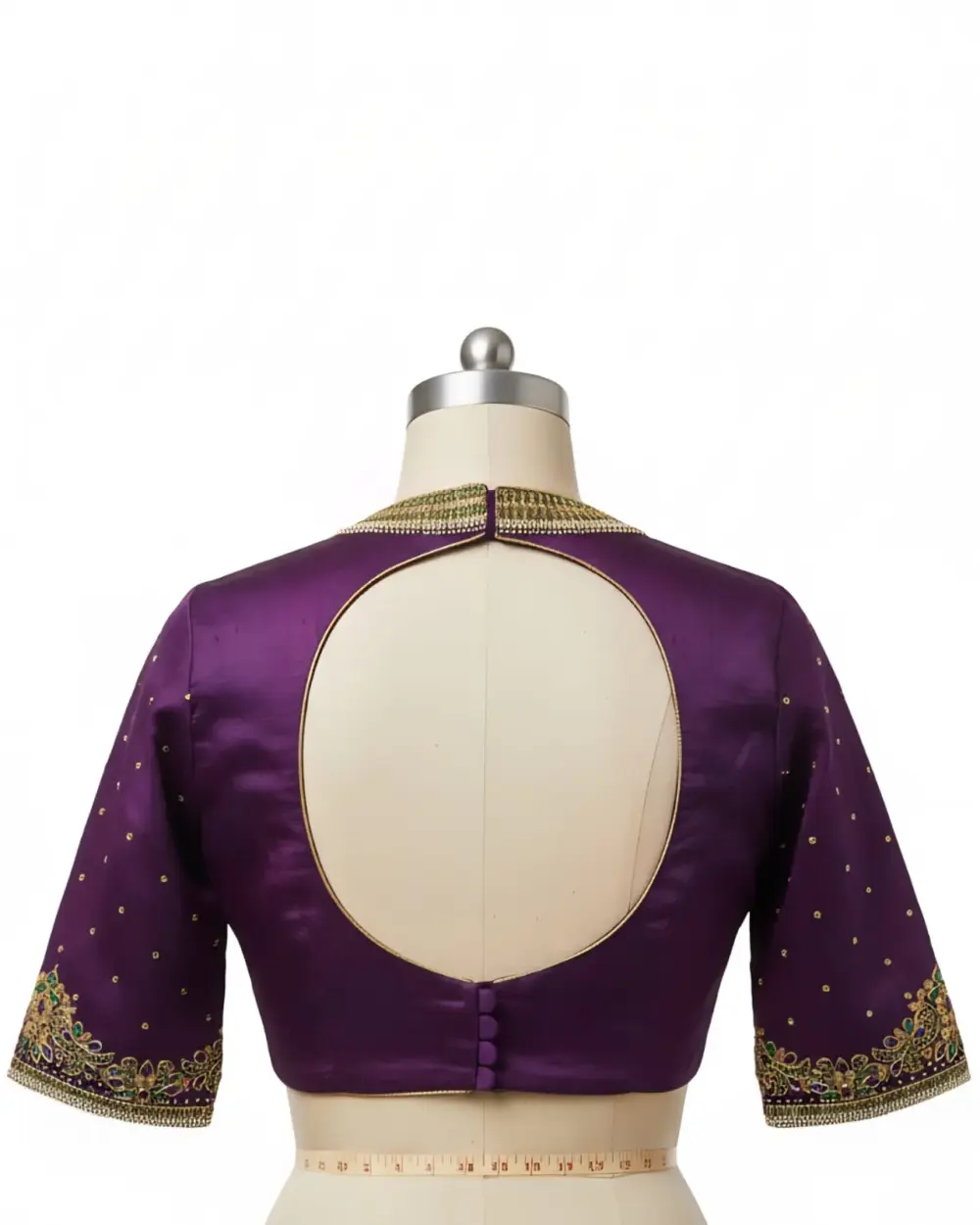 Royal Deep Purple Kundan Maggam Blouse Designer Collar Neck in Custom Fit Affordable Bridal Glam