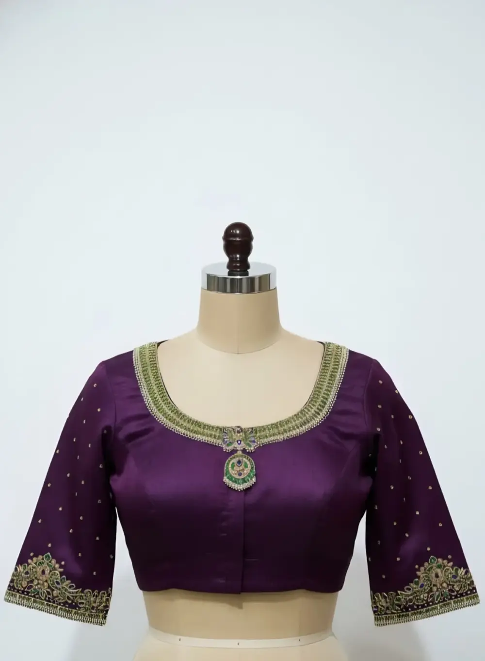 Royal Deep Purple Kundan Maggam Blouse Designer Collar Neck in Custom Fit Affordable Bridal Glam