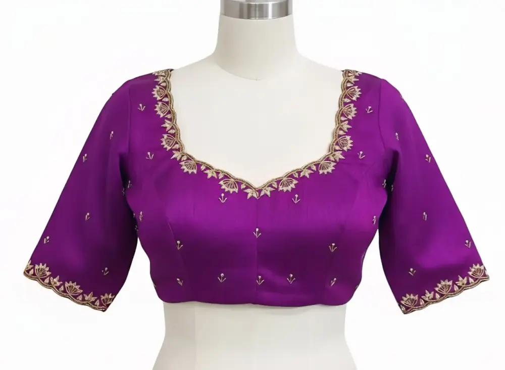 Royal Purple Maggam Blouse Intricate Handwork Perfect Fit Best Price Guaranteed