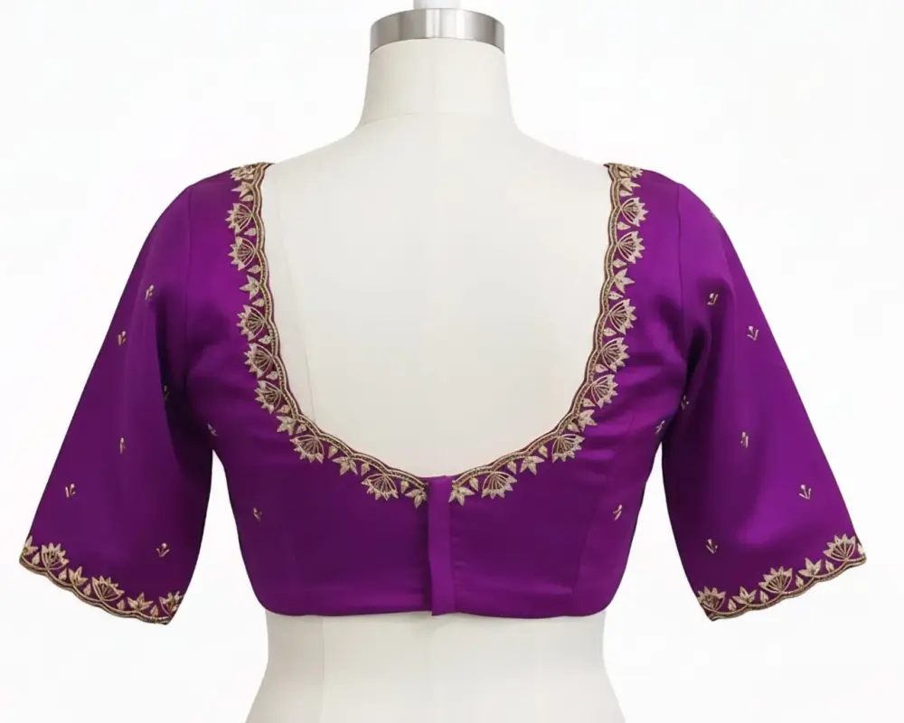 Royal Purple Maggam Blouse Intricate Handwork Perfect Fit Best Price Guaranteed