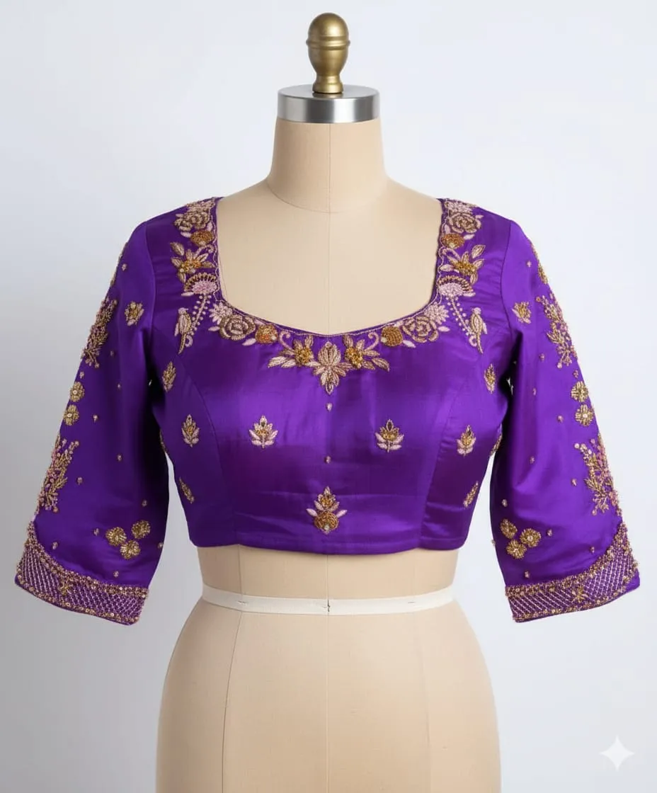 Royal Purple Maggam Work Blouse Exclusive Design Budget Deal, Perfect Fit
