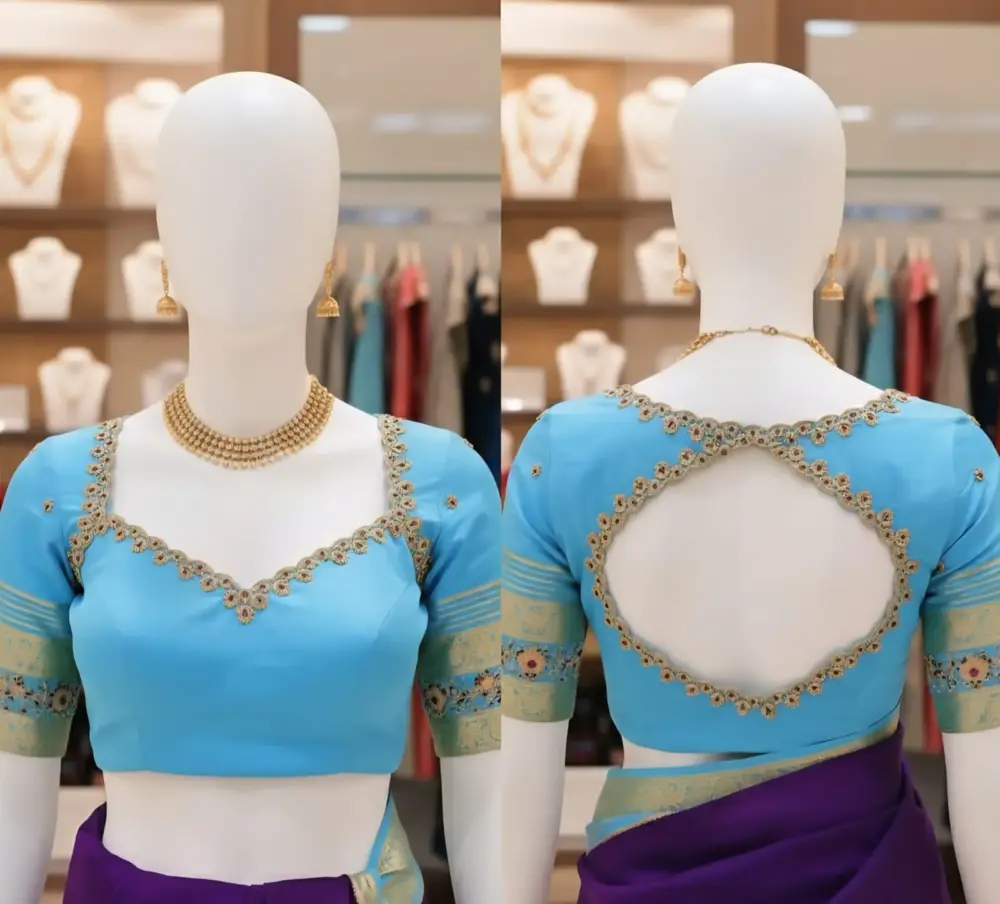 Sky Blue Bridal Maggam Work Blouse Exquisite Handmade Detailing Best Price Online