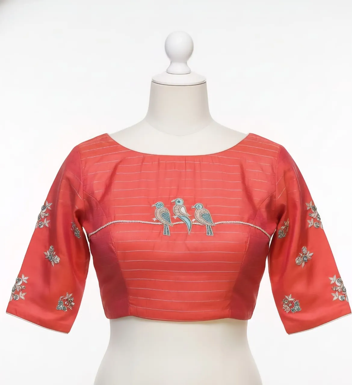 Stunning Orange Boat Neck Maggam Work Blouse Custom Sizes Available at Best Price