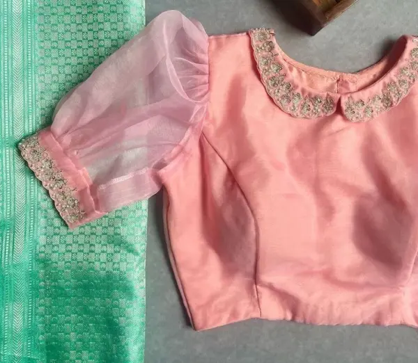 Stunning Peach Collar Maggam Work Blouse Premium Craft | Best Price Guaranteed