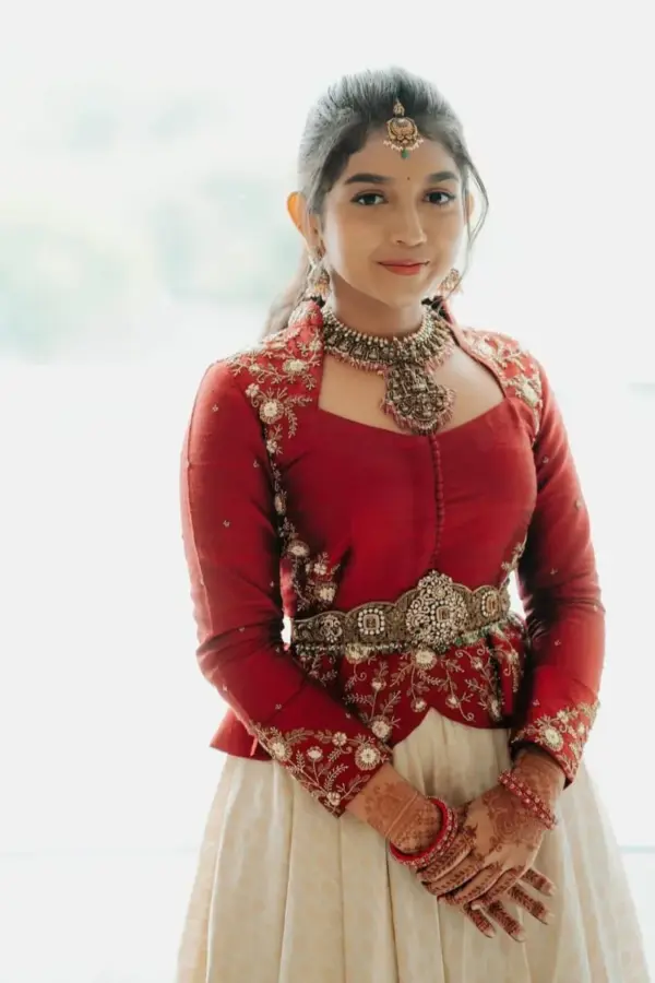 Stunning Red Peplum Crop Top Blouse Exquisite Maggam Work, Custom SizesBest Price!