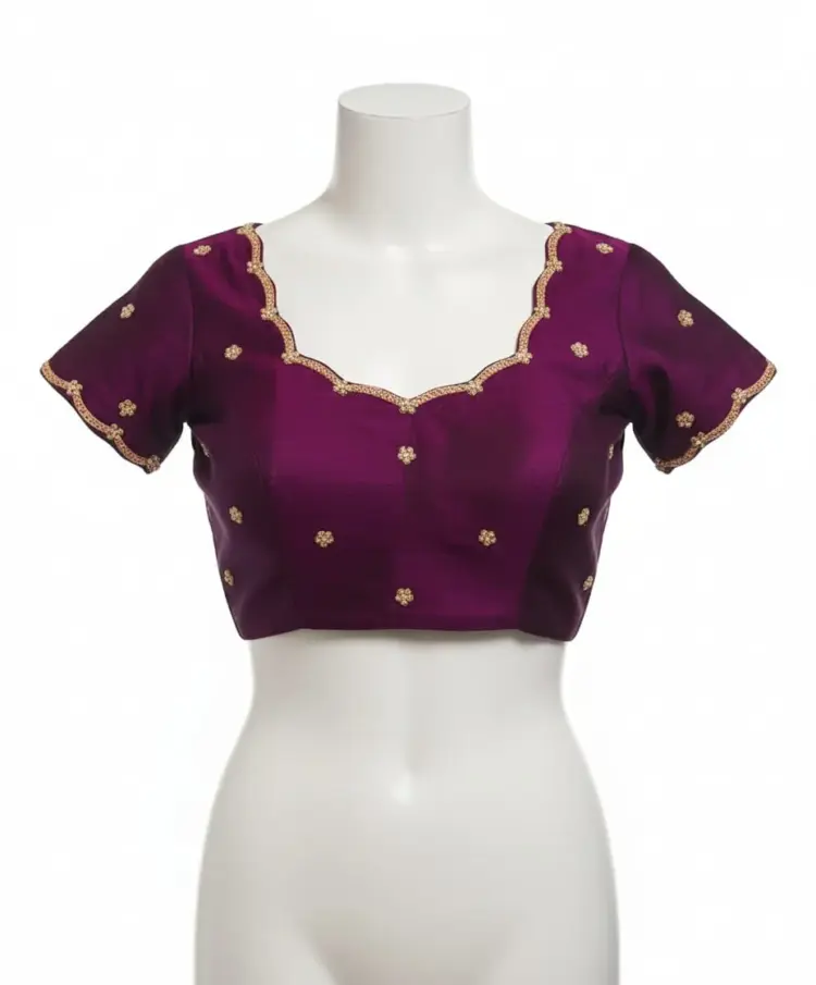 Timeless Wine Minimal Blouse with Cutwork Maggam Detailing Affordable & Custom Sizes