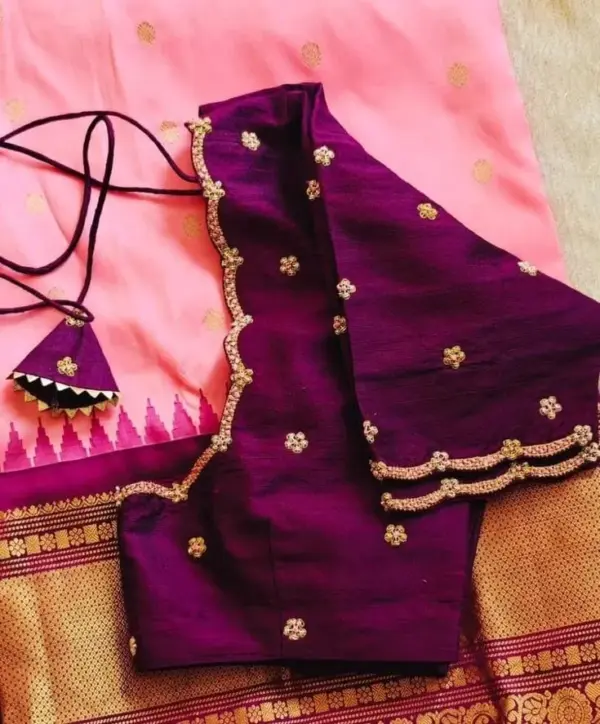 Timeless Wine Minimal Blouse with Cutwork Maggam Detailing Affordable & Custom Sizes