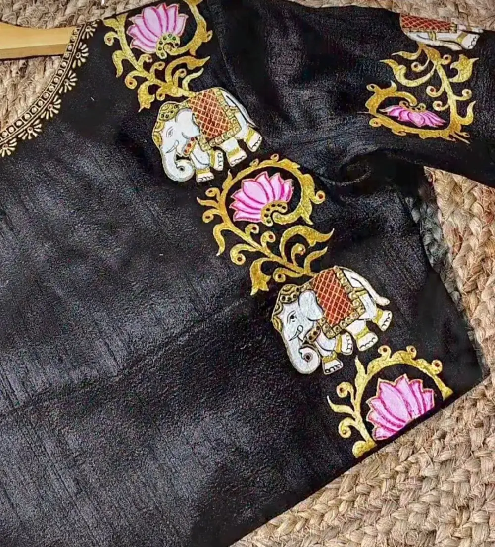 Traditional Black Tanjore Elephant Maggam Work Blouse Custom-Made Elegance