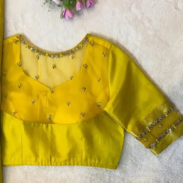 Vibrant Lemon Yellow Net Maggam Blouse  Statement Party Piece  Custom Size Options 2
