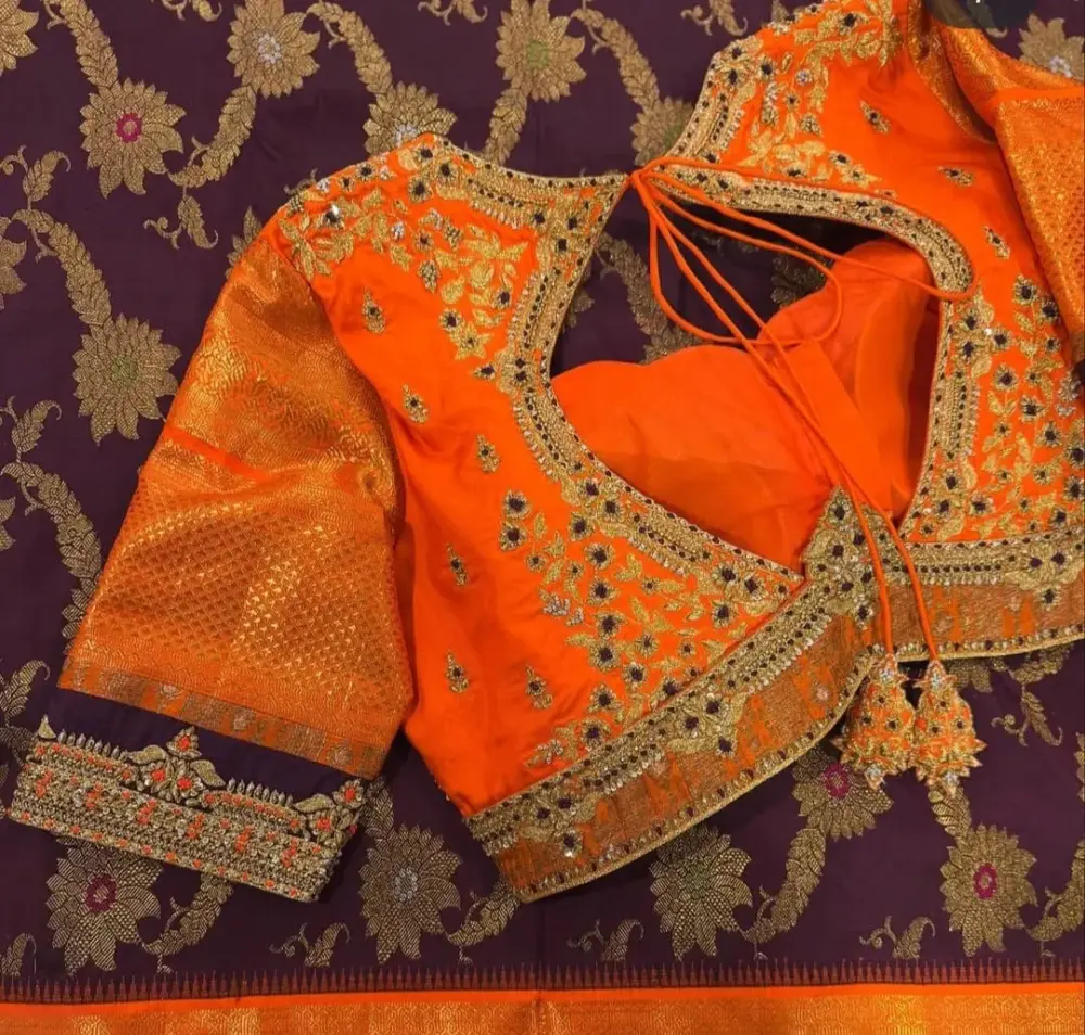Vibrant Orange Bridal Maggam Work Blouse Top Wedding Design, Tailored in Custom Sizes, Budget-Friendly