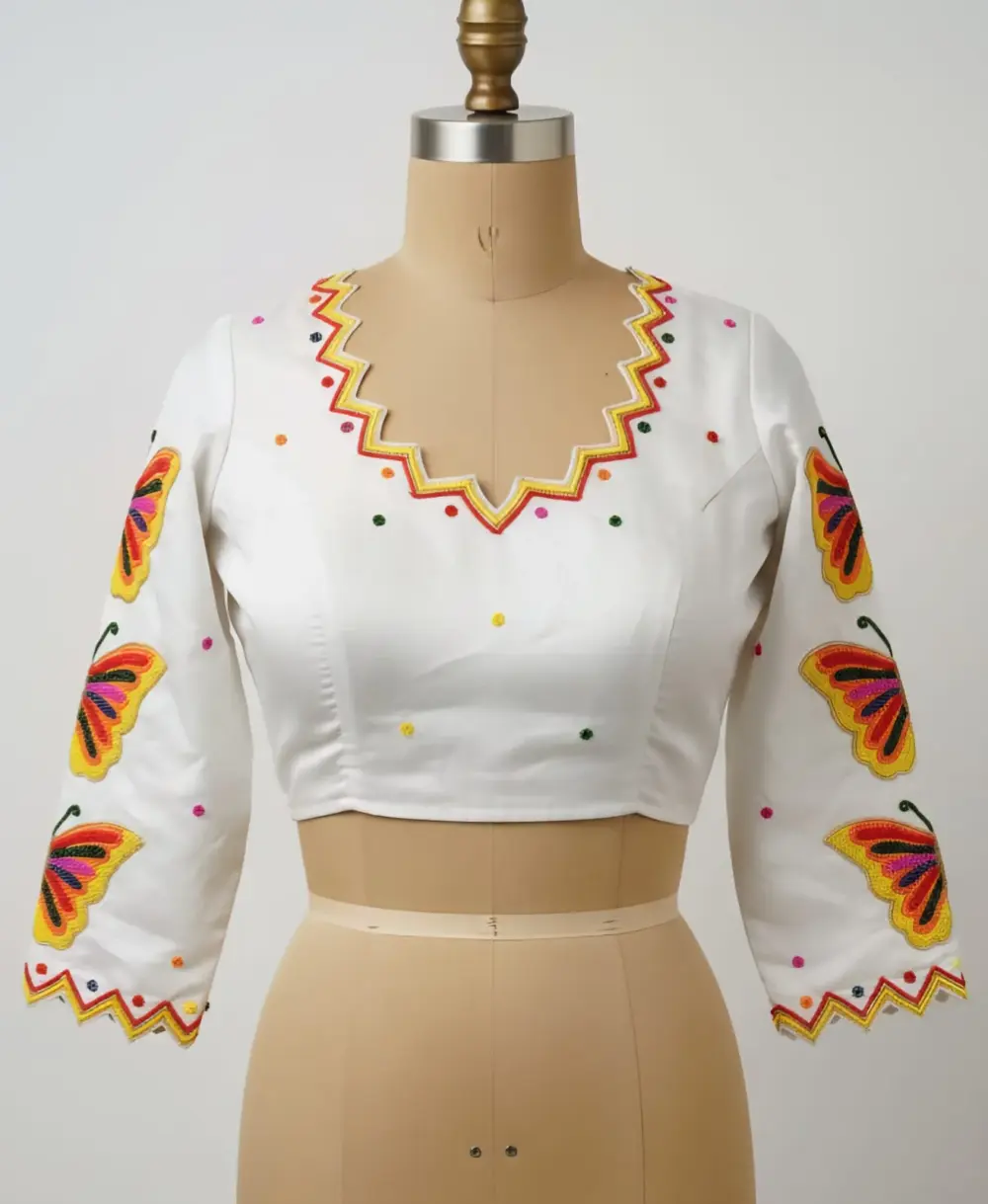 White Butterfly Maggam Blouse Royal Look Budget Price Handmade Aari Perfection