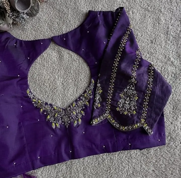 Bridal Purple Maggam Work Blouse  Stunning Cutwork Pattern at an Affordable Price