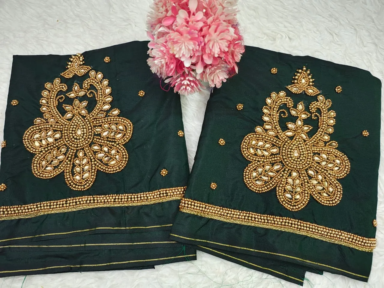 Charming Bottle Green Buti Aari Blouse  Affordable Elegant  Ready to Stitch