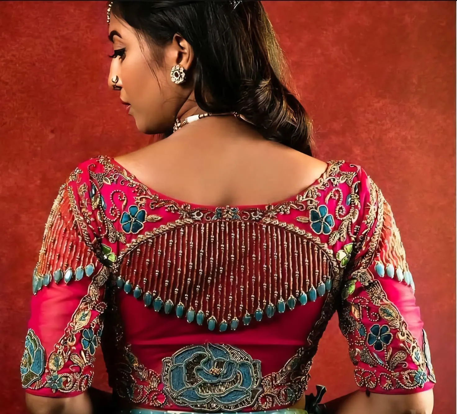 Elite Pink Heavy Maggam Bridal Blouse Ready-to-Wear Wedding Luxury