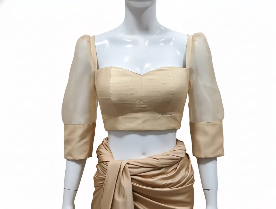 Exclusive Sweetheart Neck Maggam Work Blouse Elegant Net Sleeve Design - Image 5